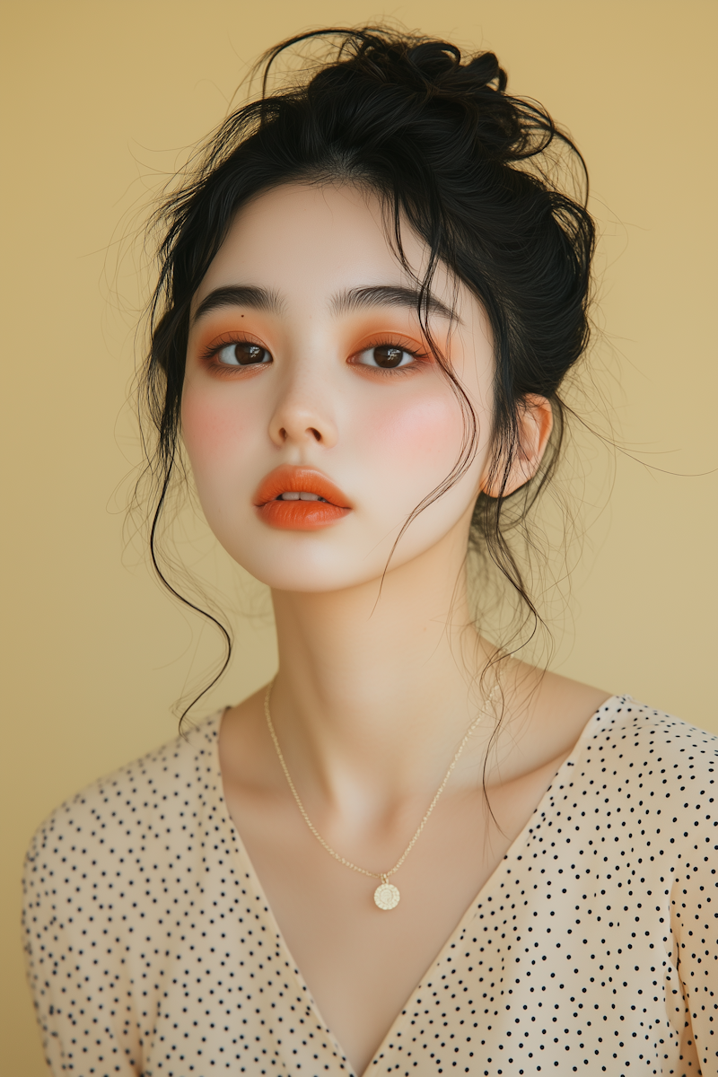 Elegant Portrait A studio portrait of a young East Asian woman looking directly forward with a soft expression.